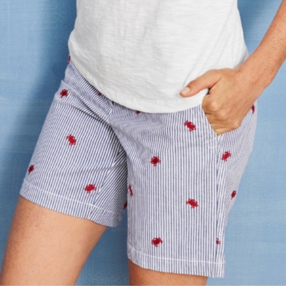 Talbots Girlfriend Chino Crab embroidered  pinstriped shorts size 10 - Picture 1 of 9